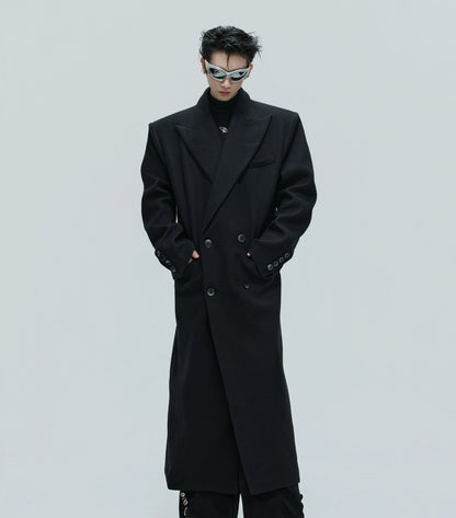 Shoulder-Pad Waist-Fitted Thick Long Trench Coat WN21737
