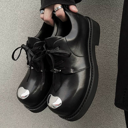 Steel Toe Round Head Chunky Sole Leather Derby Shoes WN20785