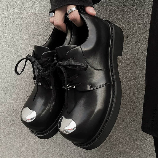 Steel Toe Round Head Chunky Sole Leather Derby Shoes WN20785