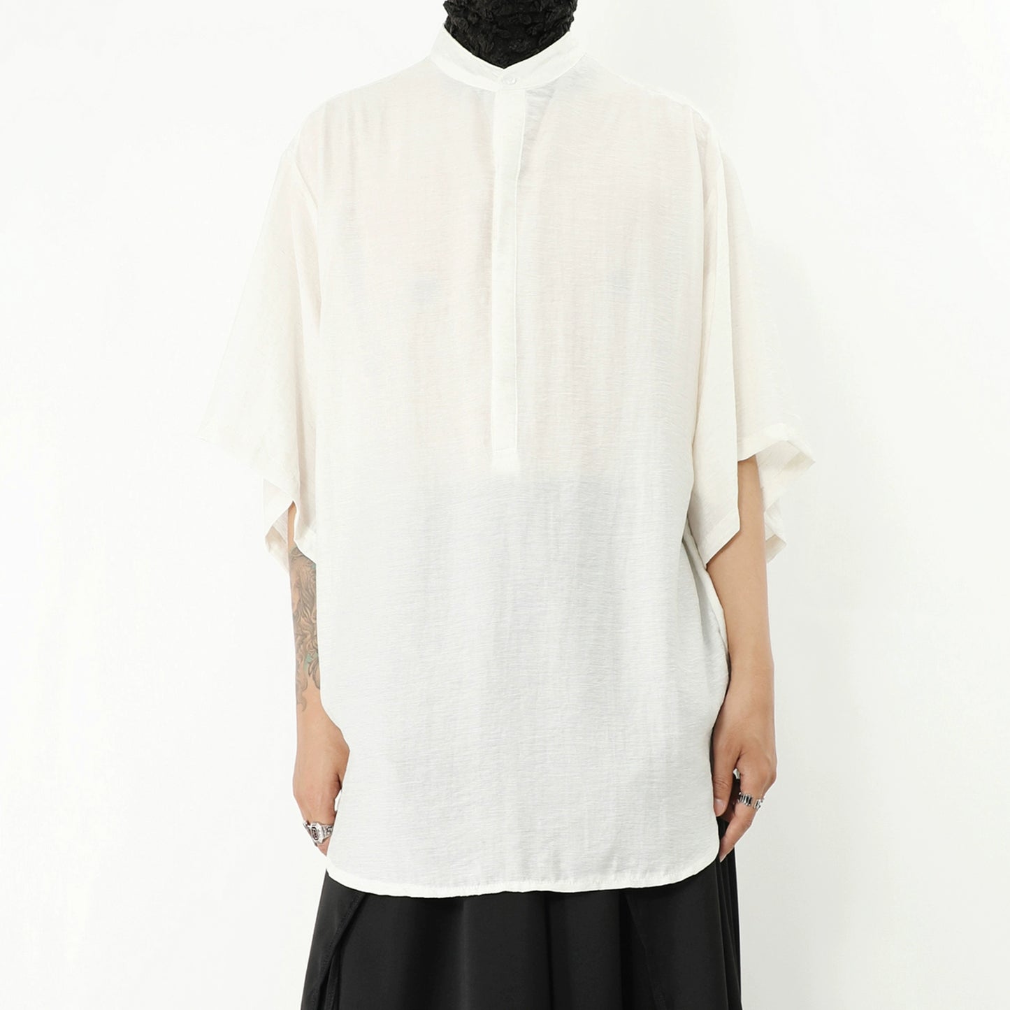 Standing-Collar Sleeve Short Sleeve Shirt WN20155