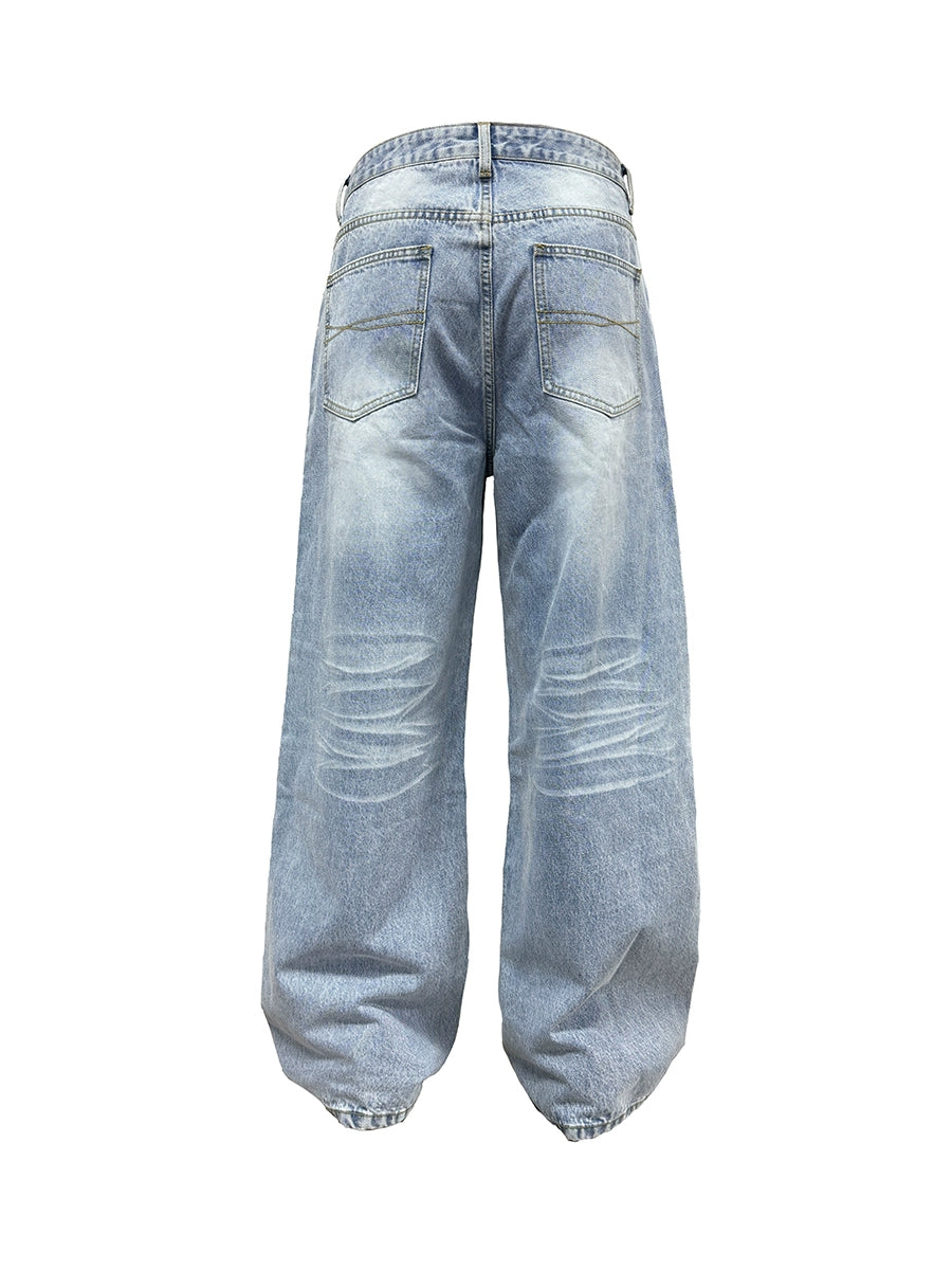 Washed Wide-Leg Straight Denim Jeans WN8577