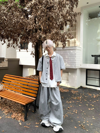 Hand-Beaded Short Sleeve Shirt & Wide Leg Sweatpants Setup WN19813