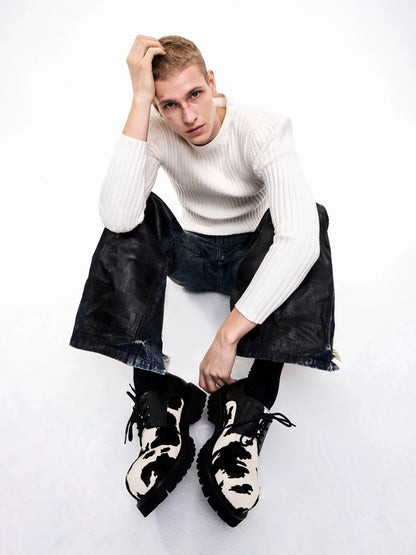 Cow Print Thick Sole Leather Shoes WN21819