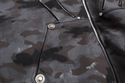 Camouflage Fake Fur Collar Multi-Zipper Short Puffer Jacket WN27891