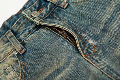 Dirty Washed Curved Wide Leg Denim Jeans WN25914