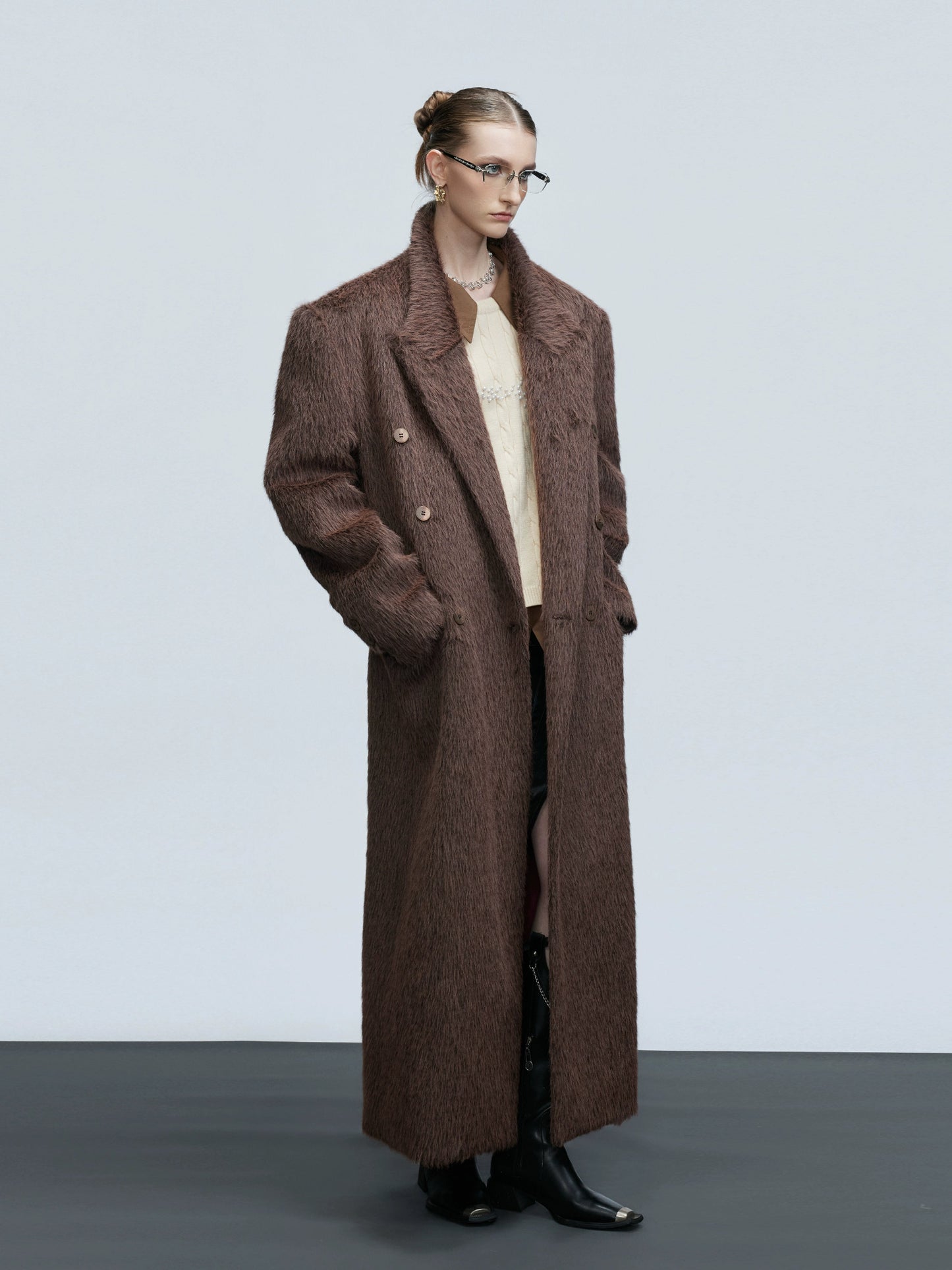 Double-Breasted Shoulder-Pad Long Coat WN21732