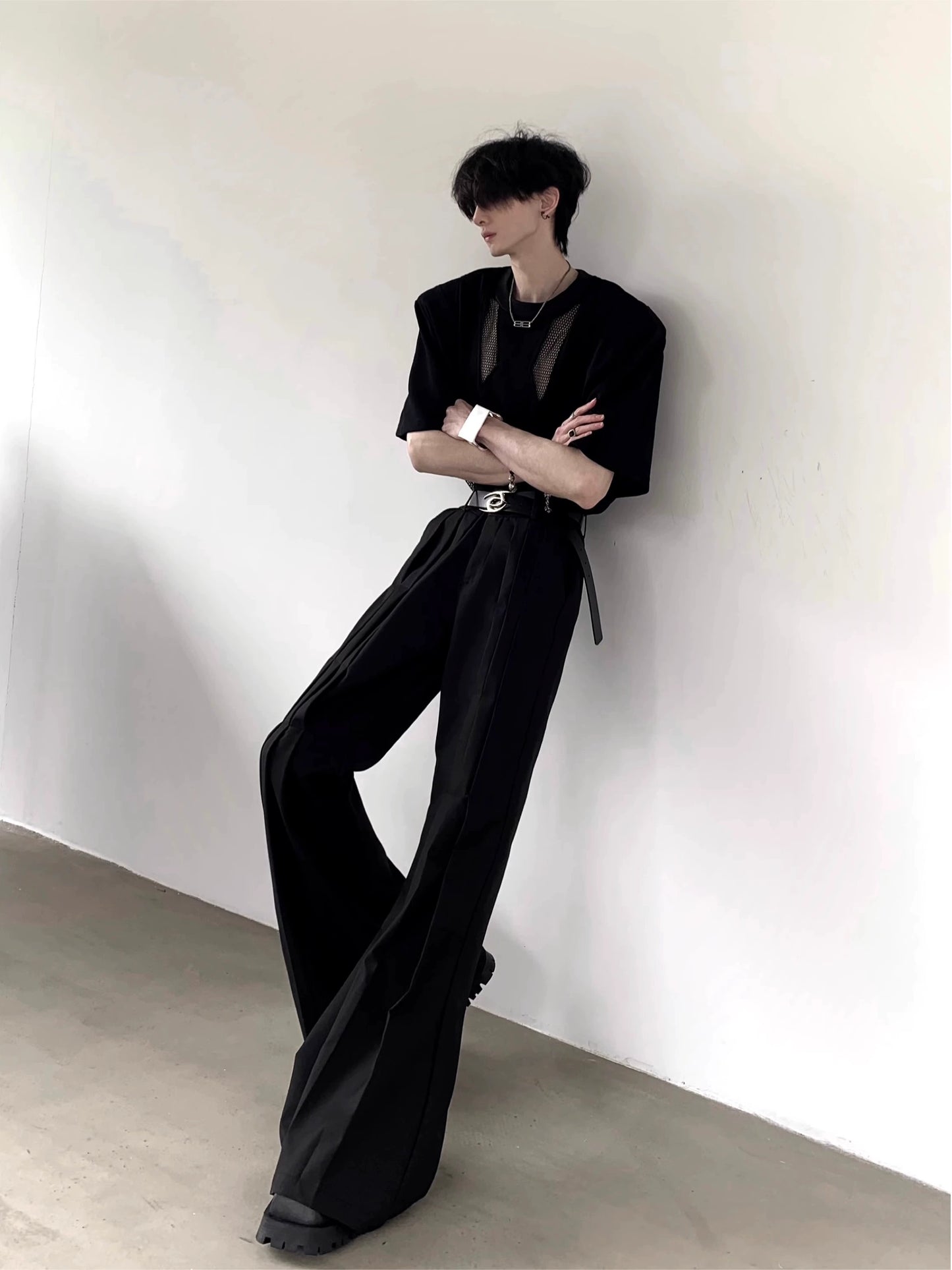 Pleats Design Extended Length Flare Trousers WN20338