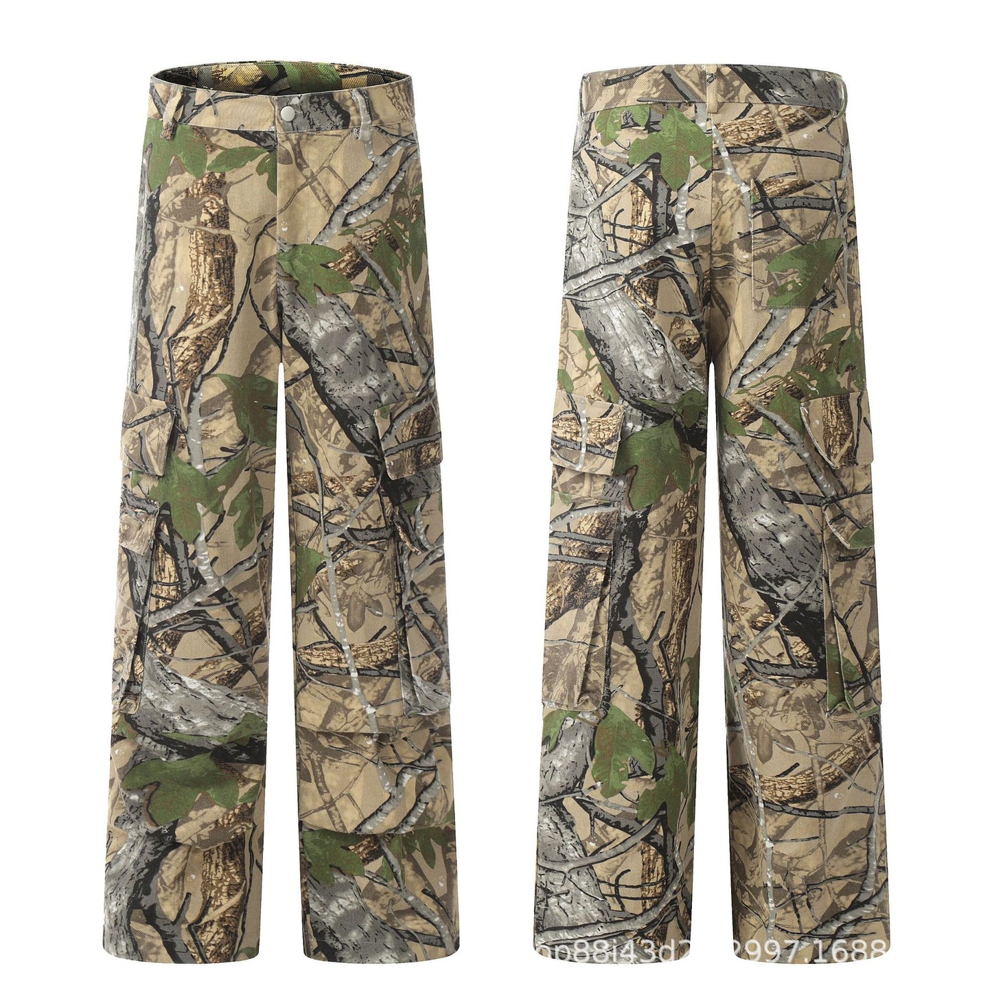 Camouflage Wide-Leg Straight Cargo Pants WN11054