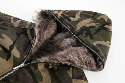 Camouflage Fake Fur Collar Hooded Puffer Jacket WN28044