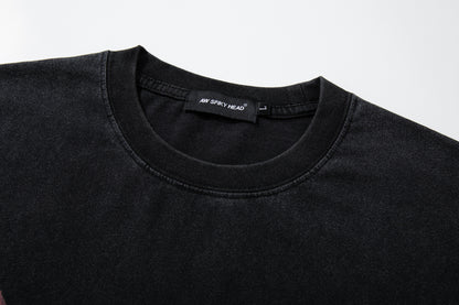 Washed Portrait Letter Print Short Sleeve T-Shirt WN25434
