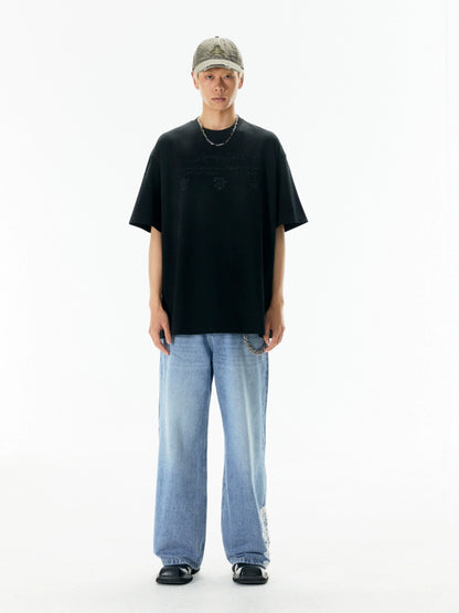 Hand-Drawn Print Oversize Short Sleeve T-Shirt WN18918