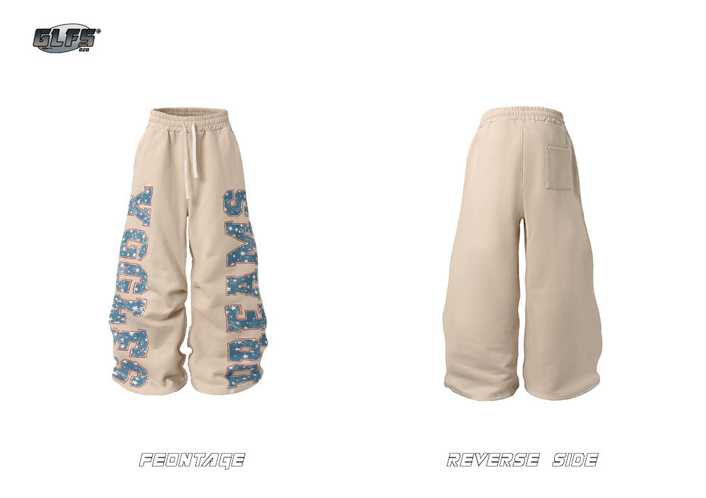 Wide Leg Letter Print Drawstring Sweatpants WN26534