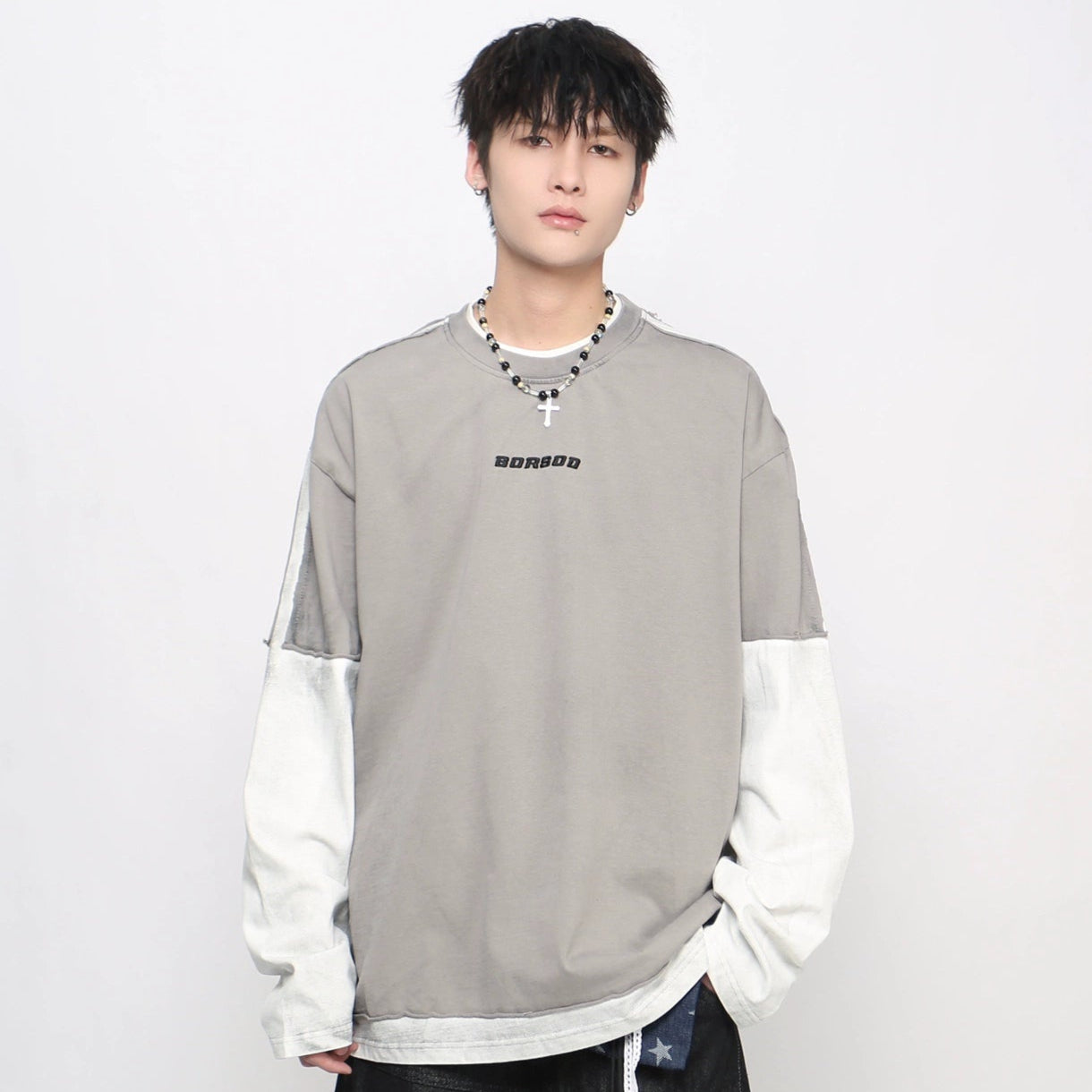 Heavyweight Mix Patchwork Long Sleeve T-Shirt WN21034