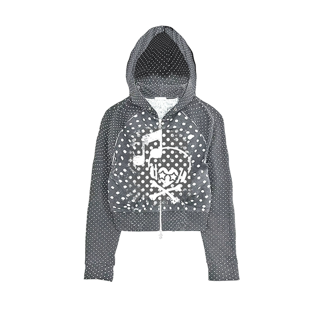 Polka Dot Headphone Skull Note Zipper Hoodie WN20917
