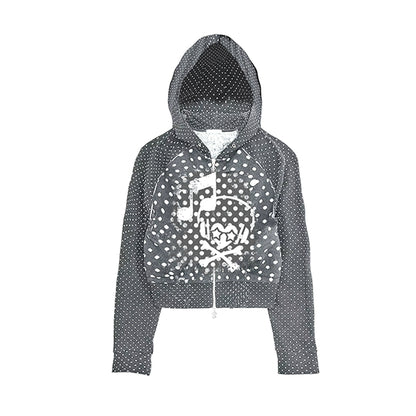 Polka Dot Headphone Skull Note Zipper Hoodie WN20917