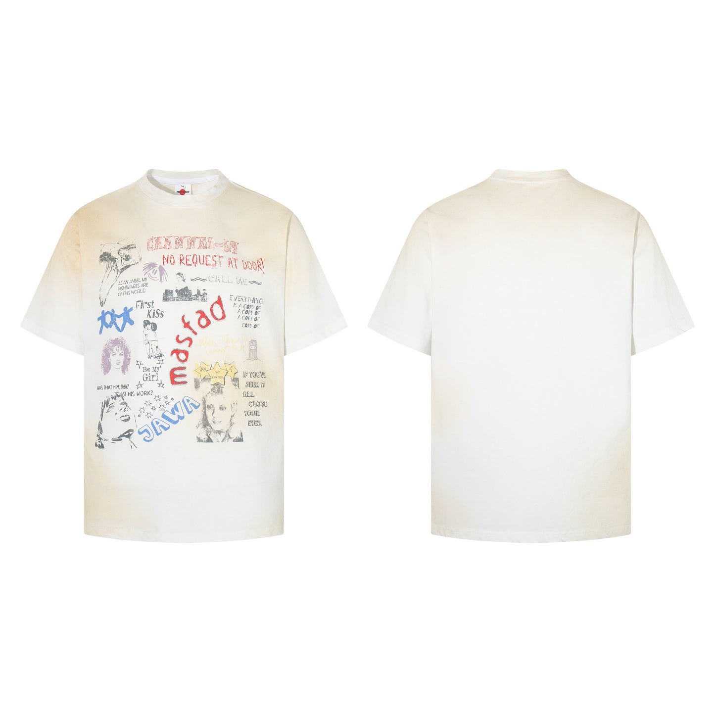 Dirty Dye Illustration Letter Print Short Sleeve T-Shirt WN25381