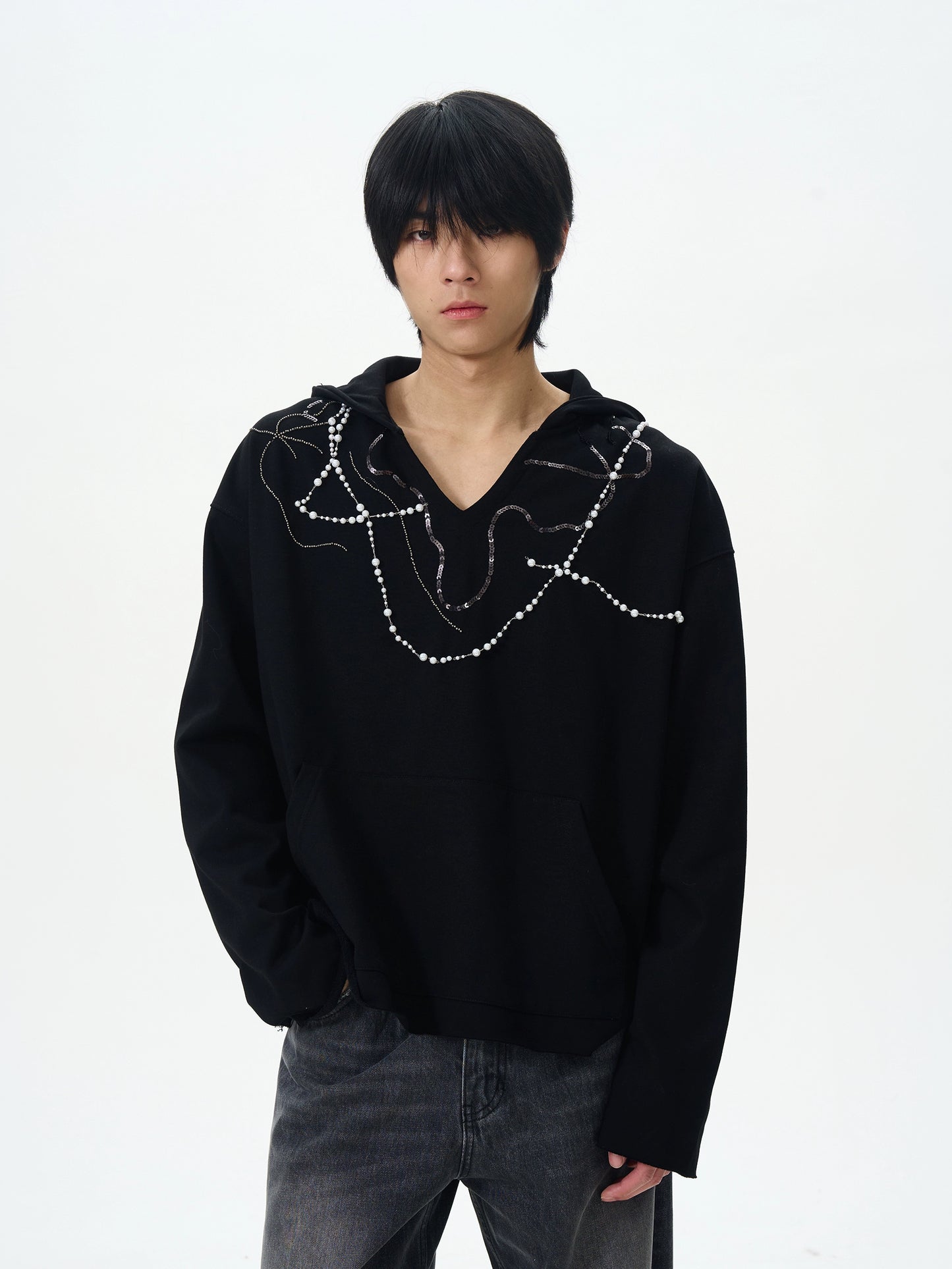 Pearl Detail Pullover Hoodie WN16368