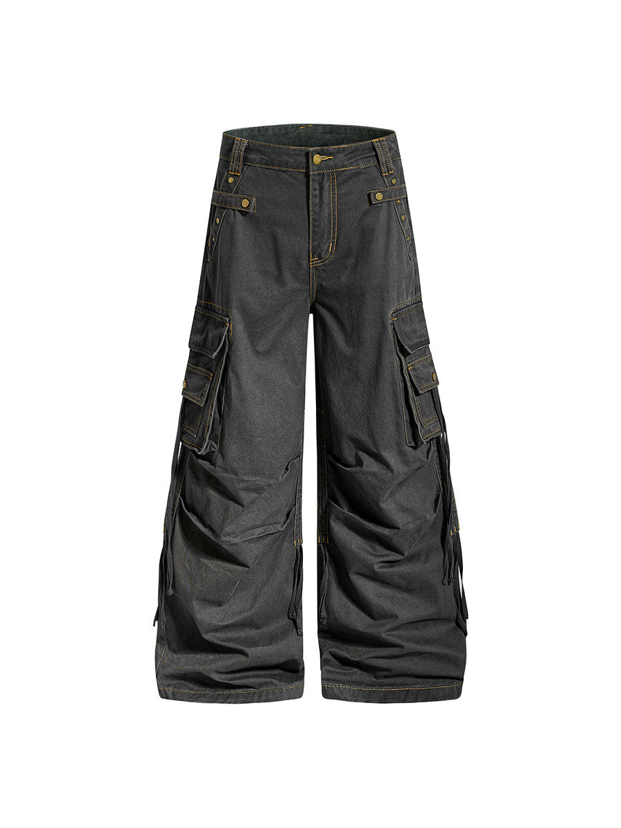 Washed Multi Pocket Pleats Deconstructed Cargo Pants WN24204