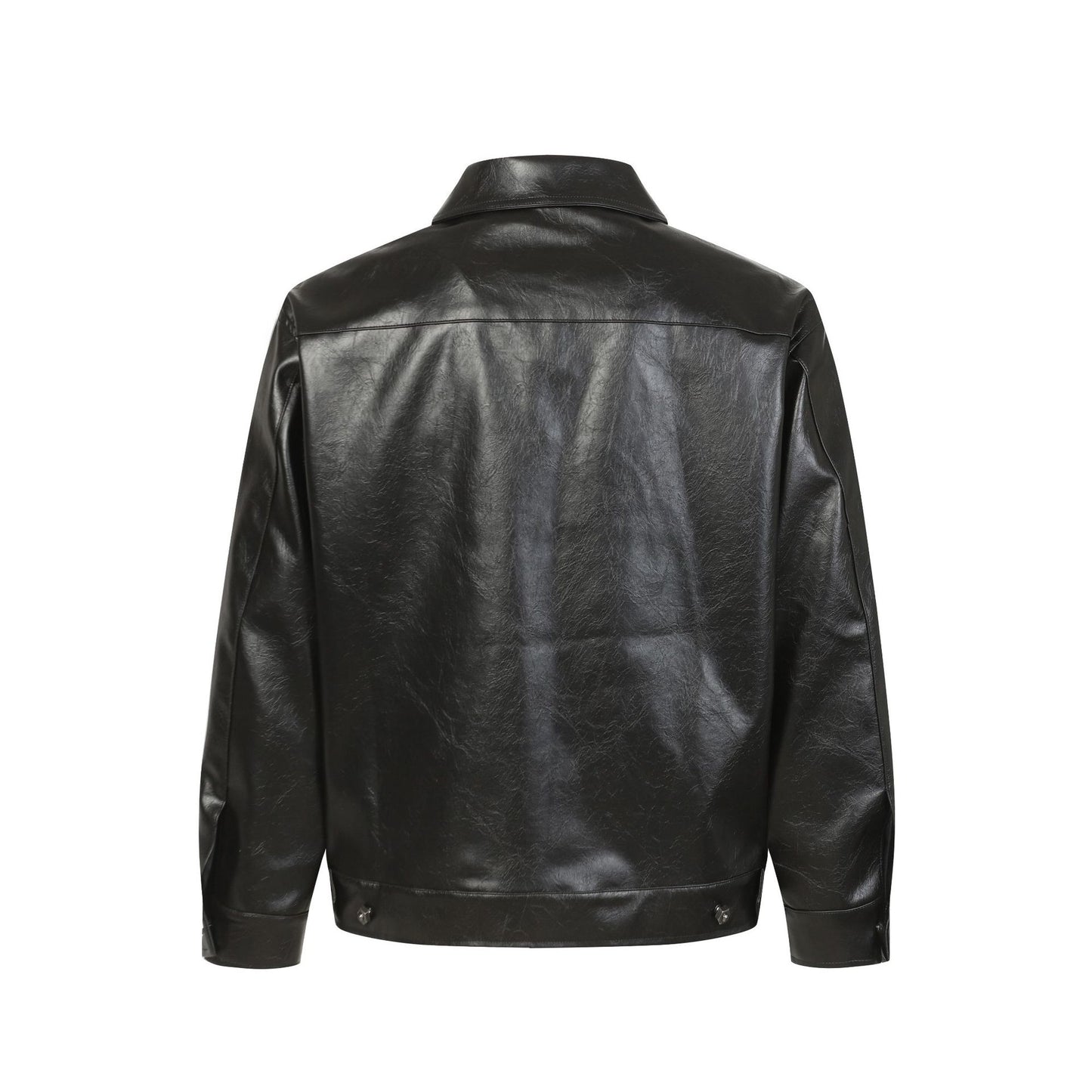 Snap-Button Emboss PU Leather Jacket &PU Leather Wide Leg Pants Setup WN23095-K