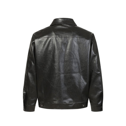 Snap-Button Emboss PU Leather Jacket &PU Leather Wide Leg Pants Setup WN23095-K