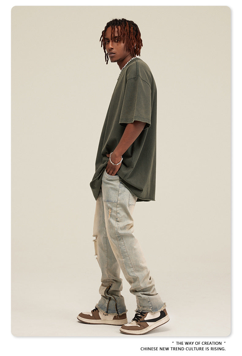 Washed Damage Oversize Short Sleeve T-Shirt WN6068