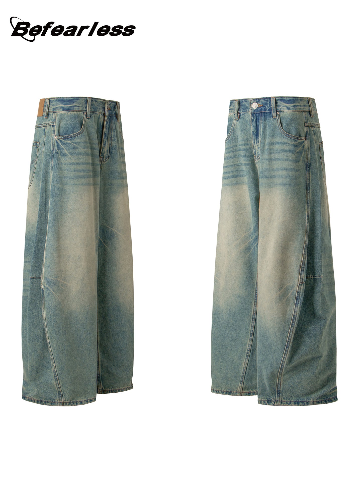 Washed Curved-Leg Wide Leg Denim Jeans WN26337