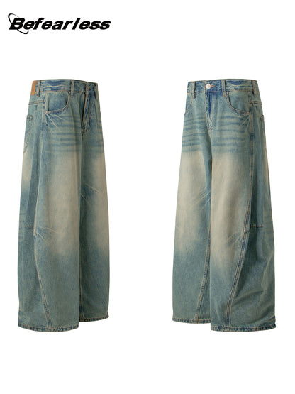 Washed Curved-Leg Wide Leg Denim Jeans WN26337