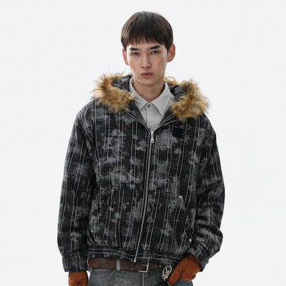 Tie-Dye Fake Fur-Collar Hooded Jacket WN22115