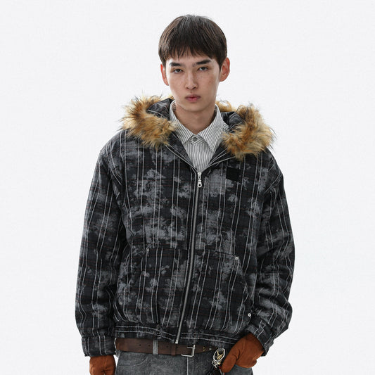 Tie-Dye Fake Fur-Collar Hooded Jacket WN22115