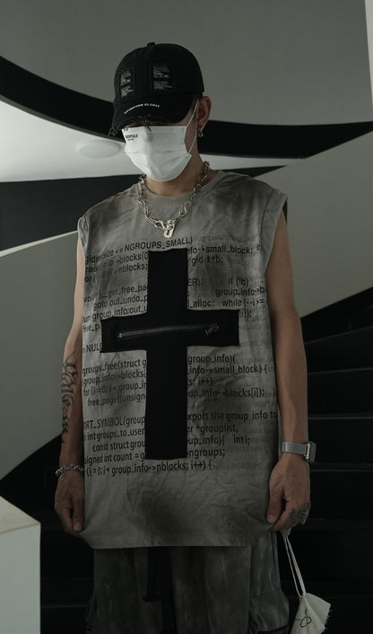 Gradient Mist Dye Cross Zipper Design Sleeveless T-Shirt WN27830
