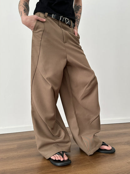 Diagonal Split Pleat Design Wide Leg Trousers WN8870