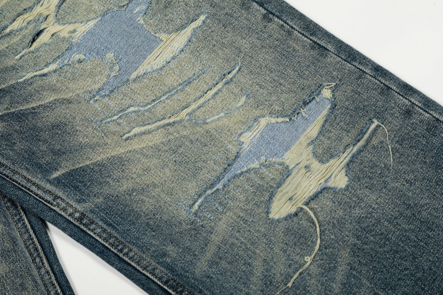 Whisker Damage Wide Leg Denim Jeans WN25973