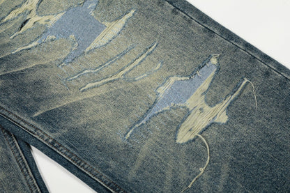 Whisker Damage Wide Leg Denim Jeans WN25973