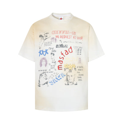 Dirty Dye Illustration Letter Print Short Sleeve T-Shirt WN25381