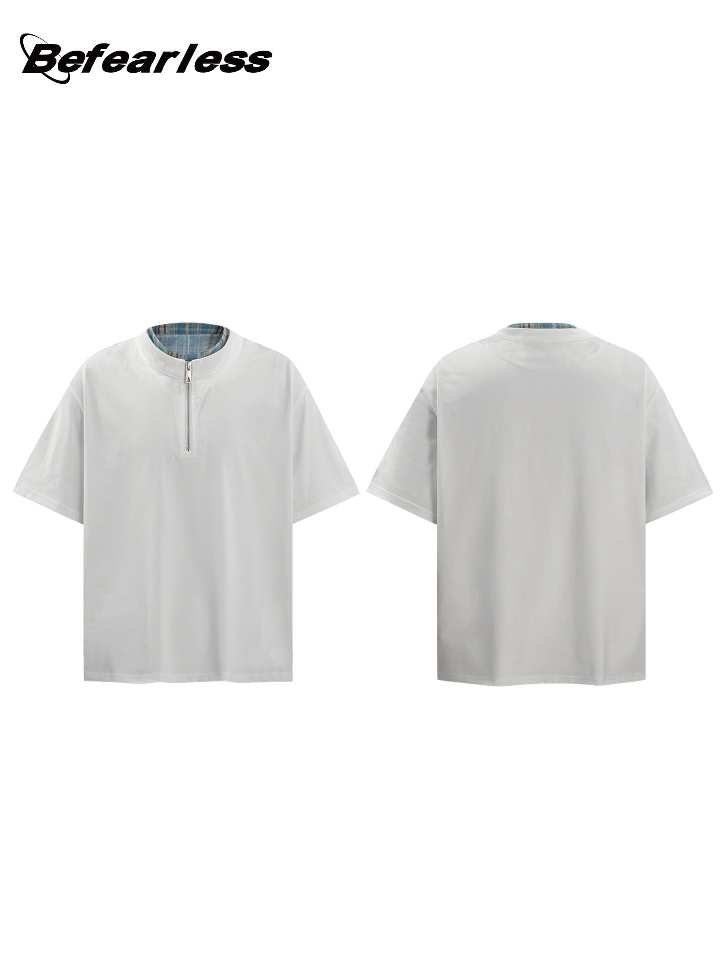 Fake Layered Half-Zip High-Neck Short Sleeve T-Shirt WN26396