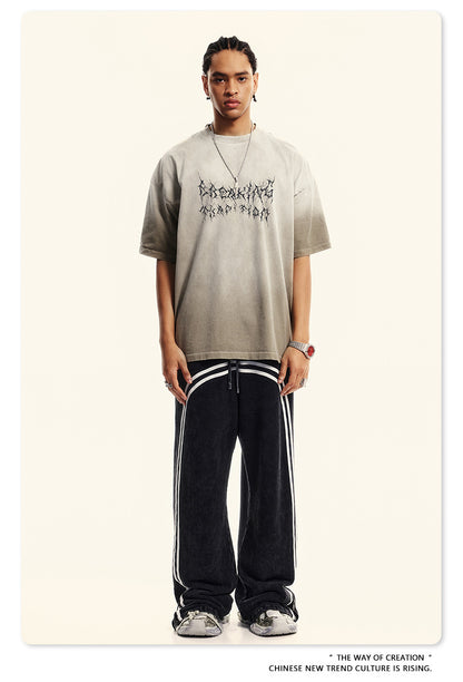 Washed Damage Print Oversize Short-sleeve T-shirt WN6400