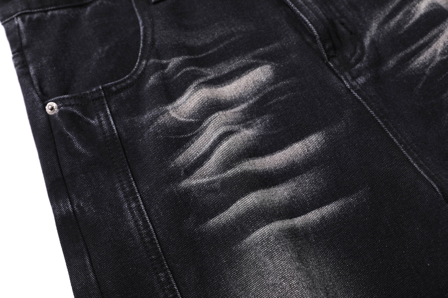 Deconstruction Whisker Curved Wide Leg Denim Jeans WN26161