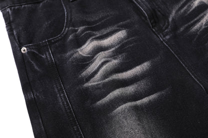 Deconstruction Whisker Curved Wide Leg Denim Jeans WN26161