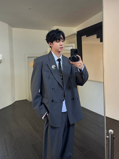 Double Breasted Tailored Jacket & Wide Leg Trousers Setup WN25355