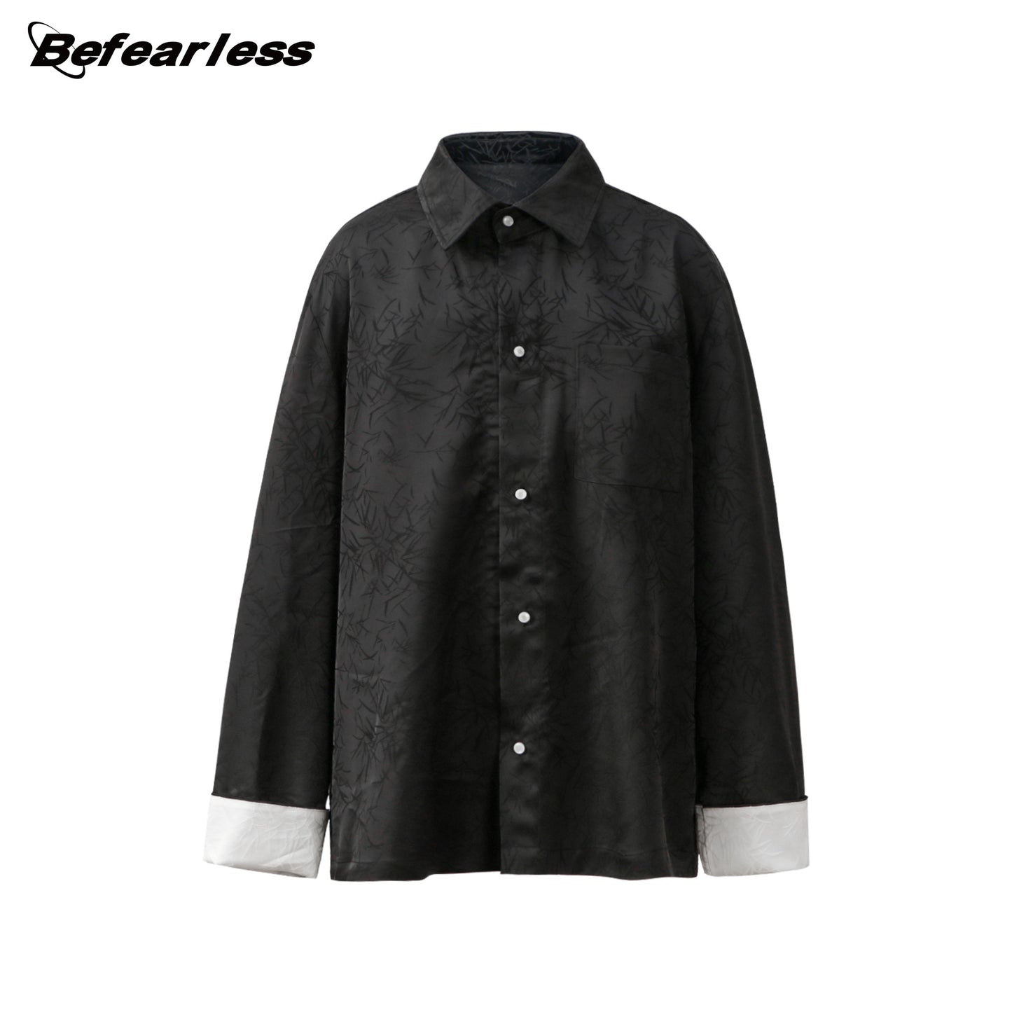 Bamboo Pattern Contrast Cuff Long Sleeve Shirt WN26259