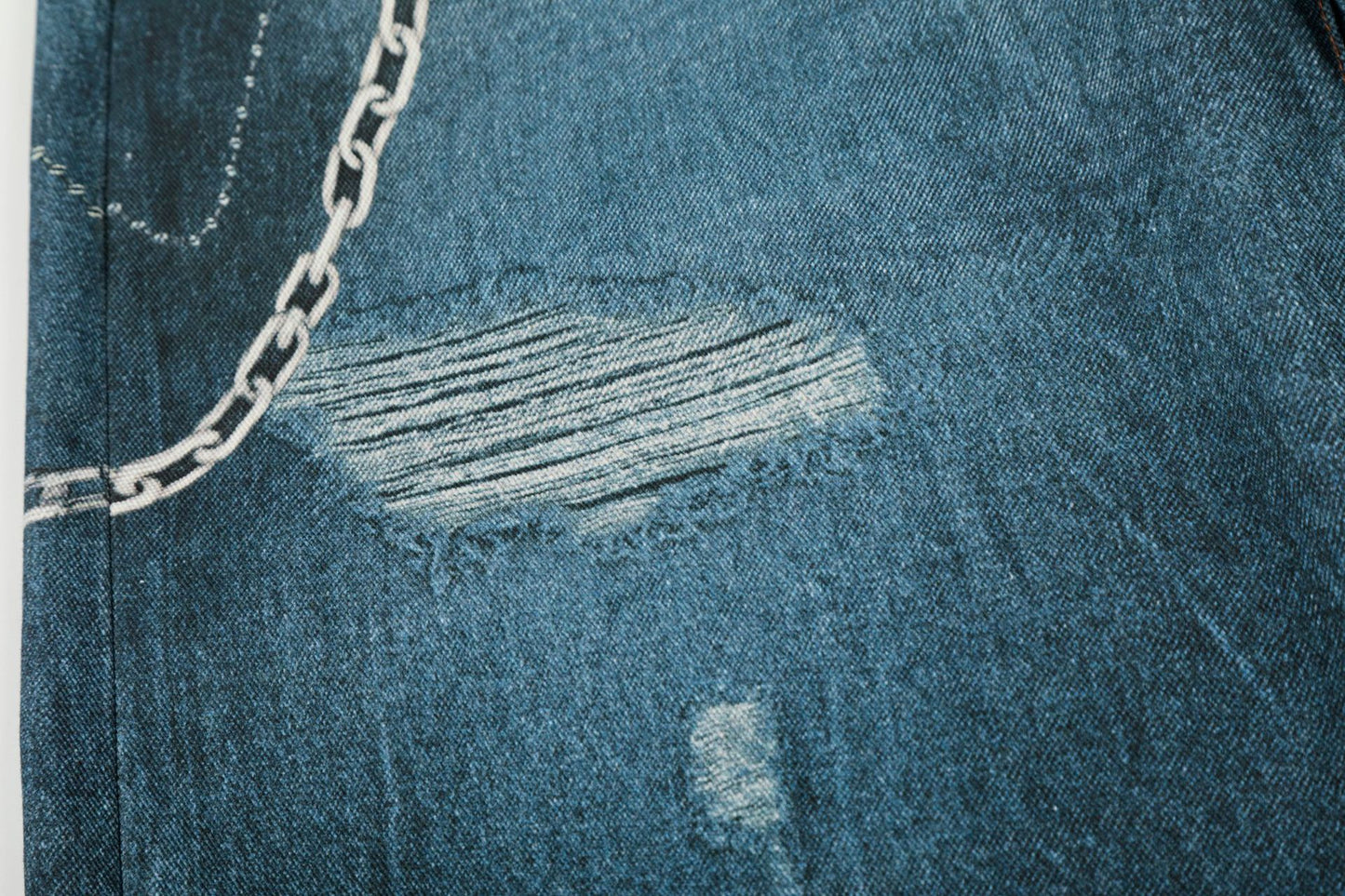Washed 3D Print Curved Wide Leg Denim Jeans WN25920