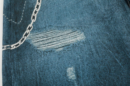 Washed 3D Print Curved Wide Leg Denim Jeans WN25920