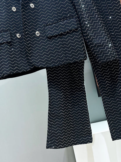 Rhinestone Tailored Jacket & Flare Trousers Setup WN23921