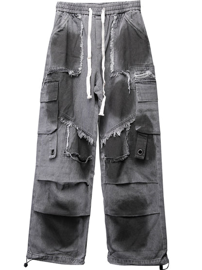 Tactical Mix Graphic Tie-Dye Wide Leg Denim Jeans WN22476