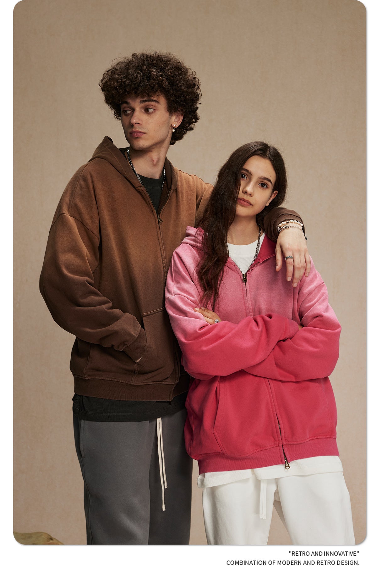 Spray-Dye Washed Oversize Zipper Hoodie WN10009