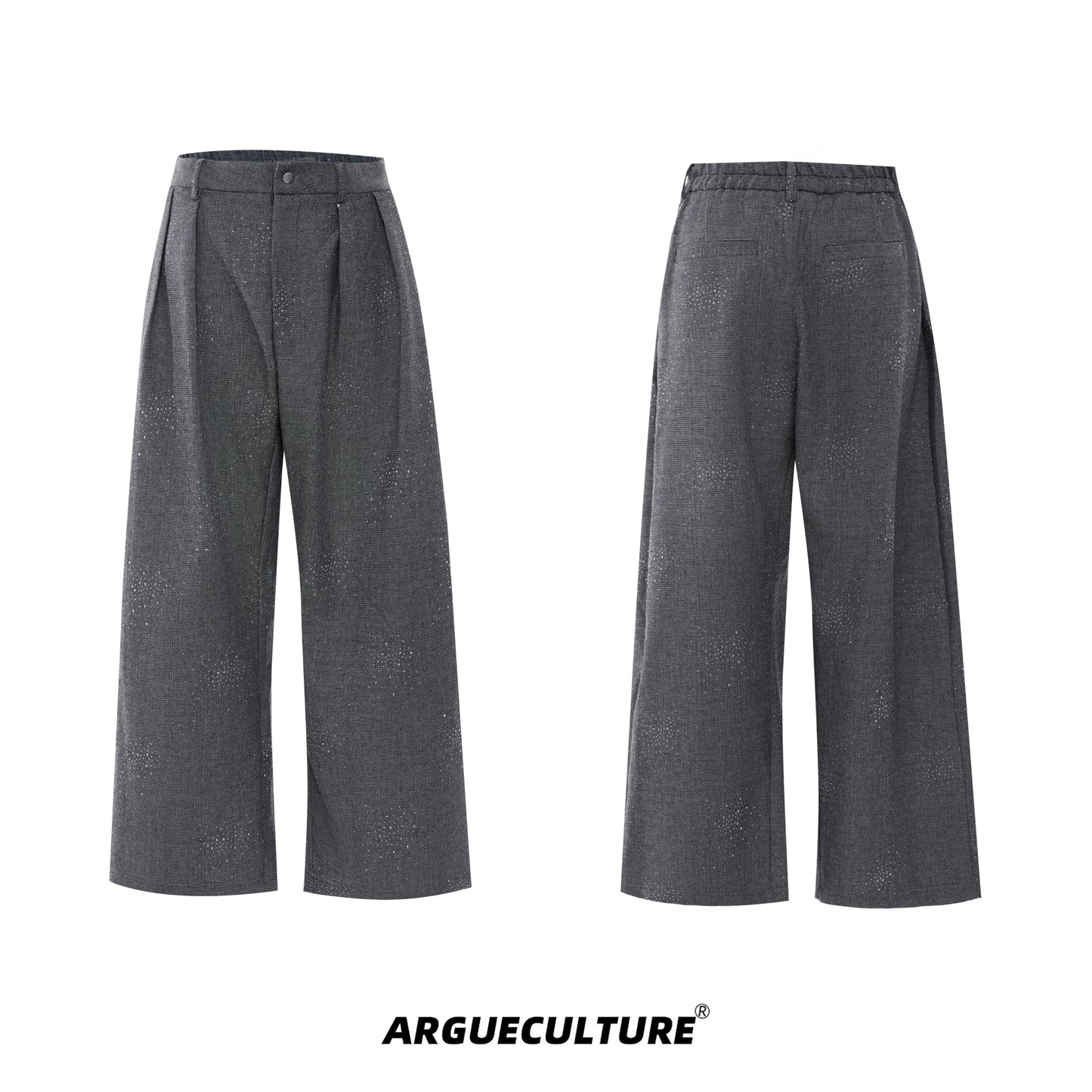 Rhinestone Decor Zipper Jacket & Wide Leg Pants Setup WN21228