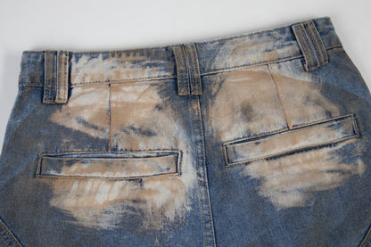 Bleached Damage Multi-Pocket Wide Leg Denim Jeans WN27797