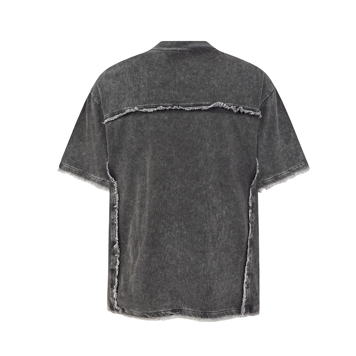 Acid Washed Raw-Edge Splice Short Sleeve T-Shirt WN25726