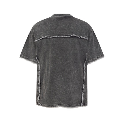 Acid Washed Raw-Edge Splice Short Sleeve T-Shirt WN25726