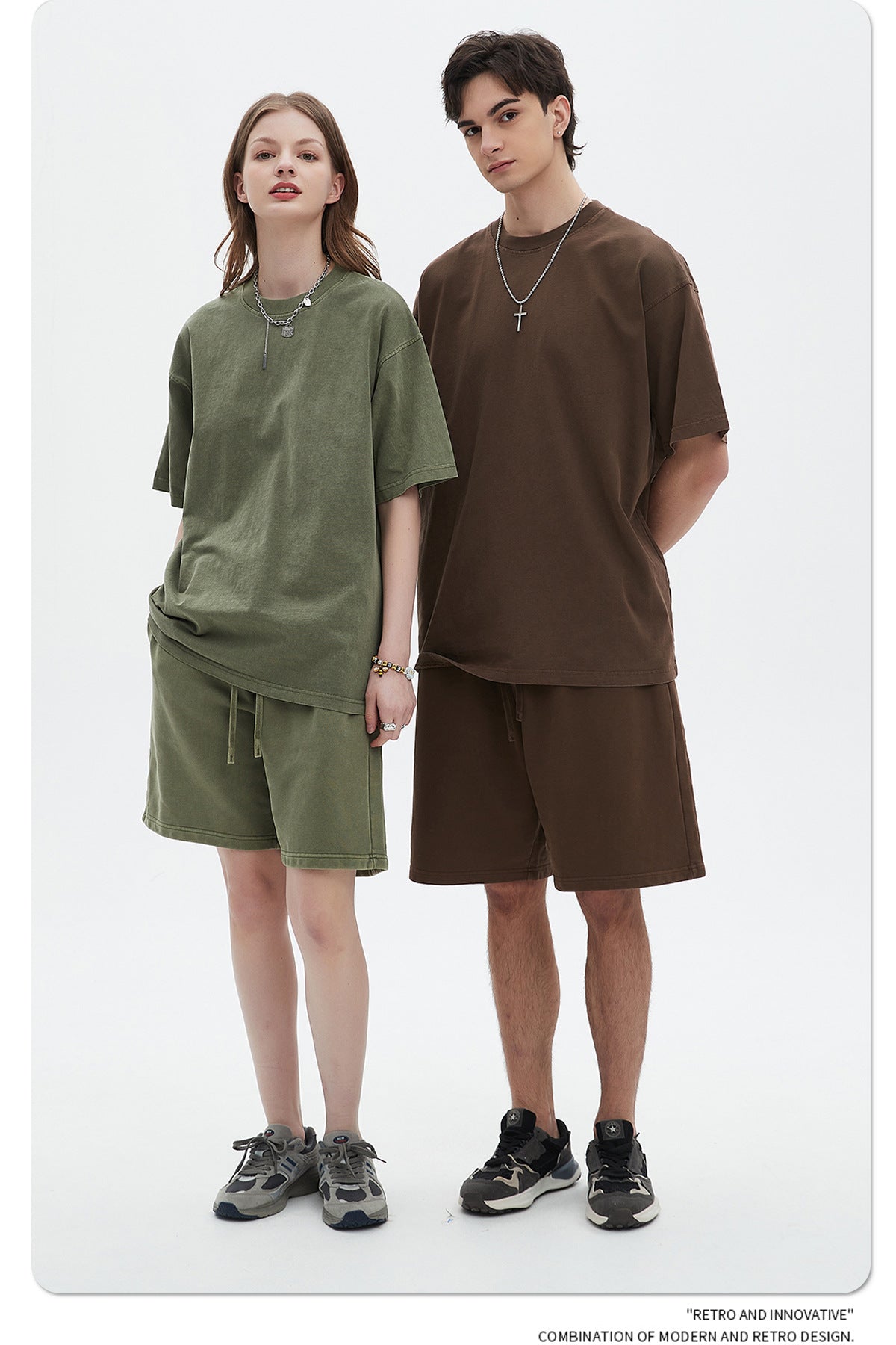 Oversize Washed Short-sleeve-T-shirt & Washed Short Sweatpants Setup WN6633-K